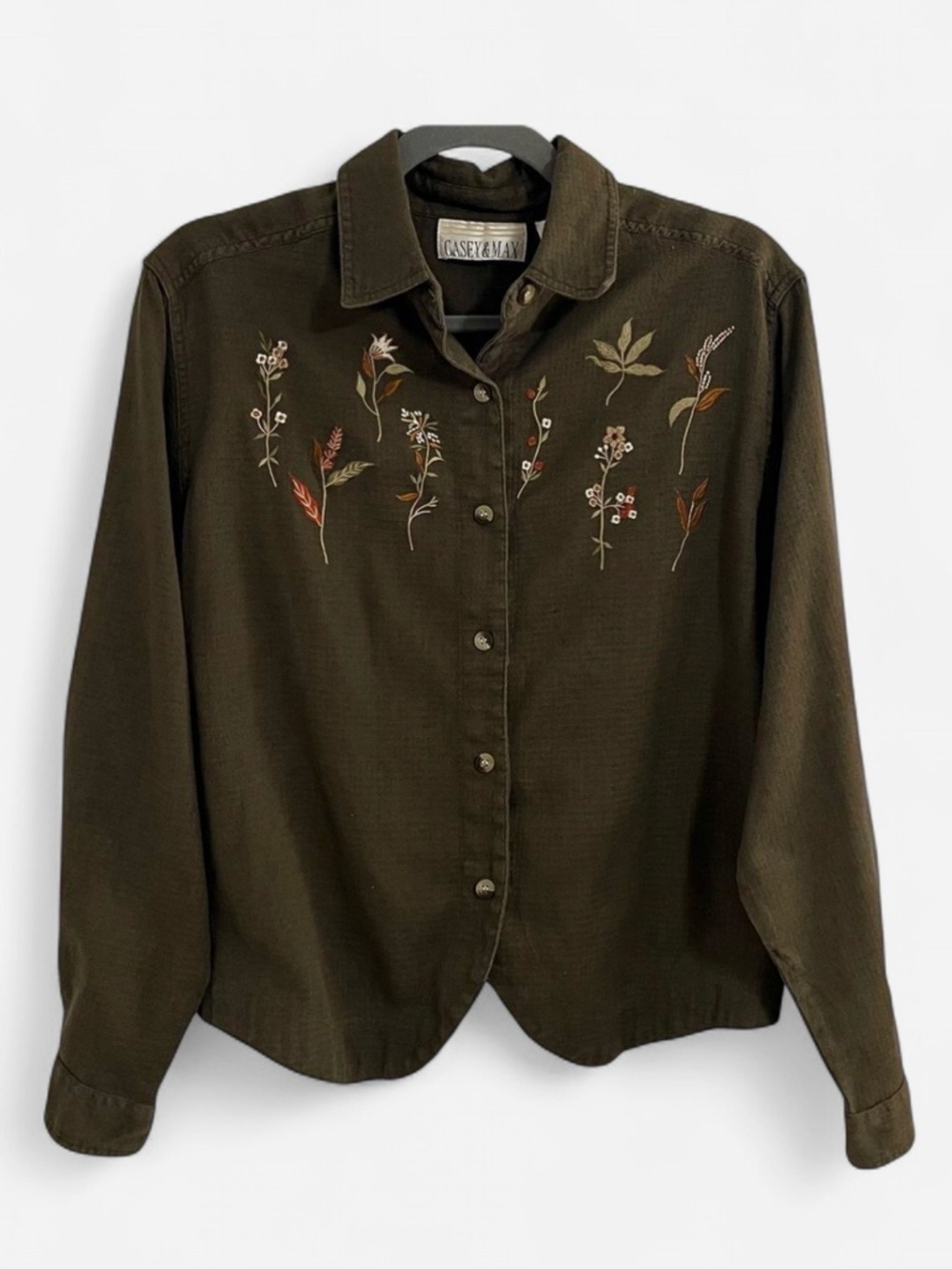 Vintage 80s/90s Linen + Cotton Boho Floral Embroidered Blouse by “Casey & Max”